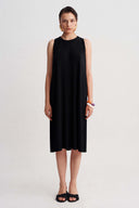 Siyah Jarse Plise Midi Elbise-Y264014127