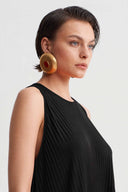 Siyah Jarse Plise Midi Elbise-Y264014127