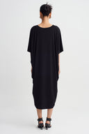 Siyah V Yaka Oversize Jarse Elbise-Y264014136