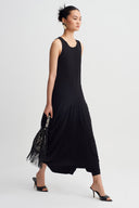 Black Draped Long Jersey Dress-Y264014140