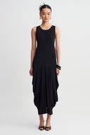 Black Draped Long Jersey Dress-Y264014140