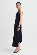 Black Draped Long Jersey Dress-Y264014140