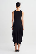 Black Draped Long Jersey Dress-Y264014140