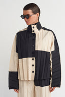 Natural/Black Color Block Pleated Jacket - Y265015024