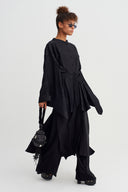 Black Tone-on-Tone Striped Belted Kimono - Y265015040