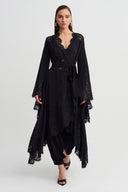Black Lace Detail Tie-Waist Jersey Kimono-Y265015057