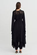 Black Lace Detail Tie-Waist Jersey Kimono-Y265015057
