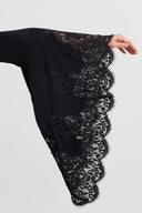 Black Lace Detail Tie-Waist Jersey Kimono-Y265015057