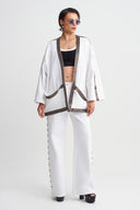 Kırık Beyaz İşlemeli Kenar Detaylı Kimono-Y265015079