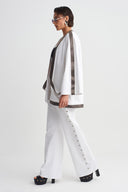 Kırık Beyaz İşlemeli Kenar Detaylı Kimono-Y265015079