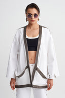 Kırık Beyaz İşlemeli Kenar Detaylı Kimono-Y265015079