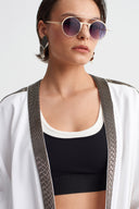 Kırık Beyaz İşlemeli Kenar Detaylı Kimono-Y265015079