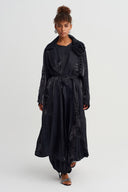 Black Shiny Trench Coat with Floral Details - Y267017005