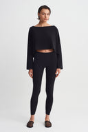 Black Jersey Draped Blouse-Y261011183