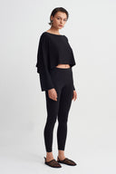 Black Jersey Draped Blouse-Y261011183