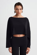 Black Jersey Draped Blouse-Y261011183
