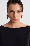 Black Jersey Draped Blouse-Y261011183