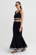 Black Striped Detail Fishtail Jersey Skirt - Y262012001