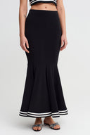 Black Striped Detail Fishtail Jersey Skirt - Y262012001