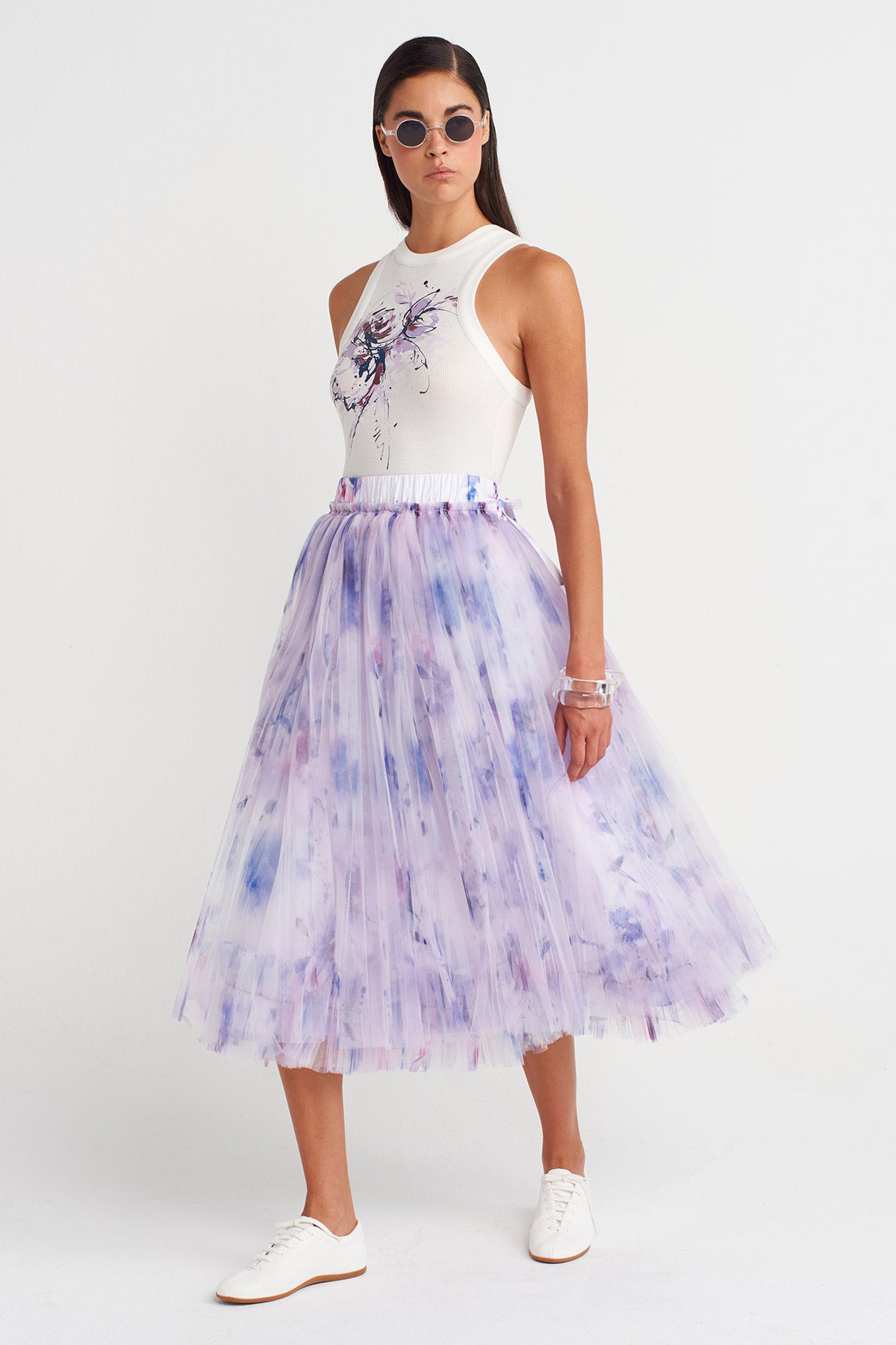 تنورة ميدي من التول بتأثير الألوان المائية - Y262012003