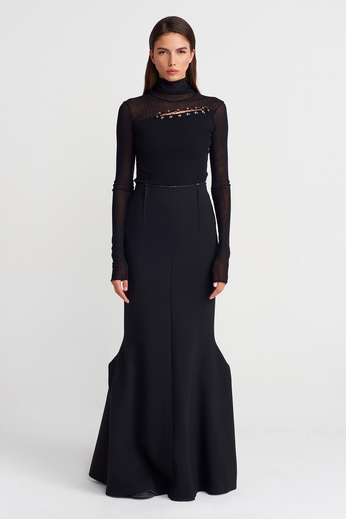 Siyah/Beyaz Dalgıç Kumaş Balık Form Etek-Y262012007