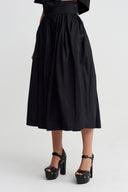 Black Pocketed Taffeta Midi Skirt - Y262012010