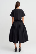Black Pocketed Taffeta Midi Skirt - Y262012010