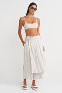 Fog-Colored Front Panelled Linen Trousers - Y263013003