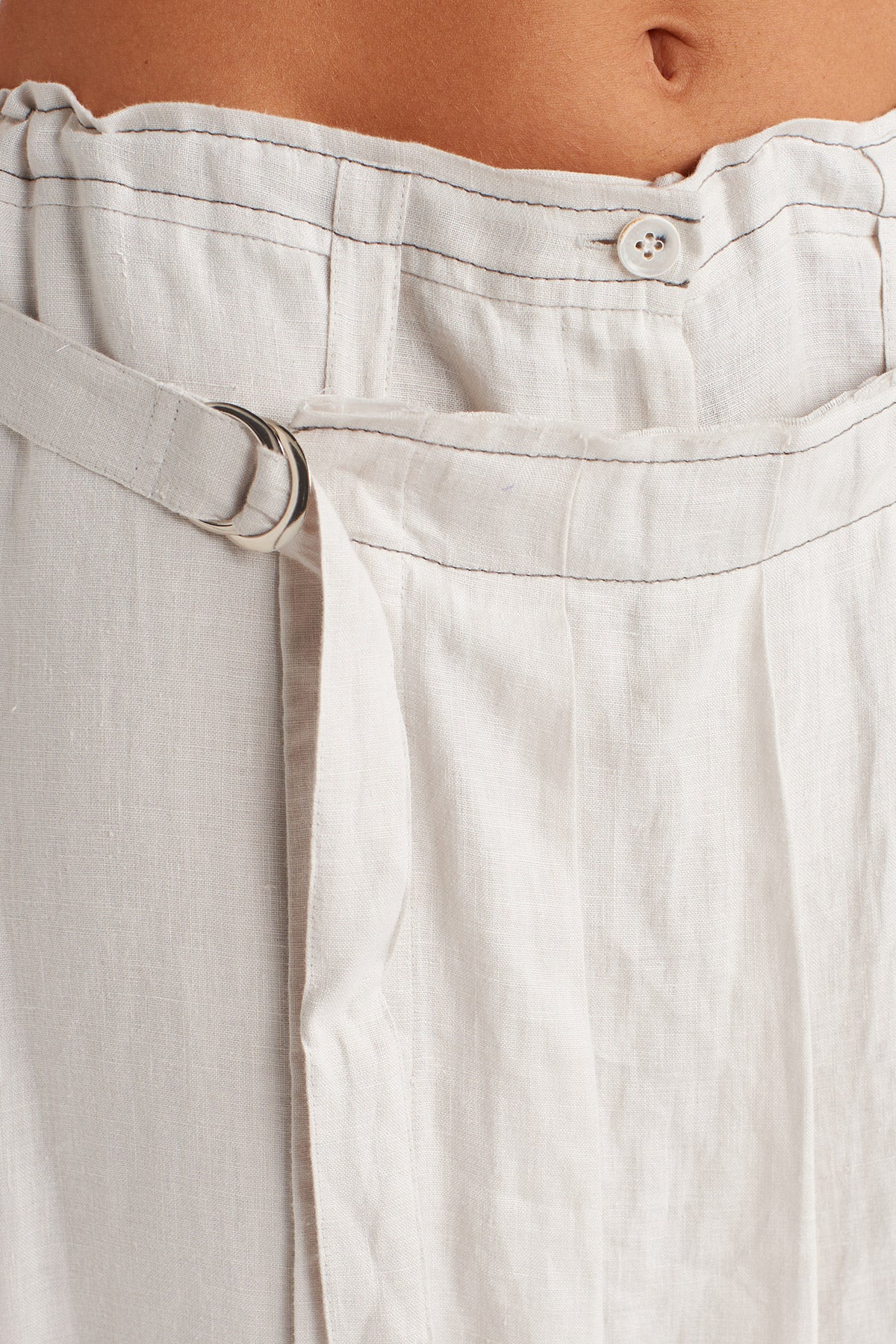 Sis Rengi Önü Etek Panelli Keten Pantolon-Y263013003