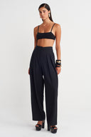 Siyah Yüksek Bel Pileli Trousers-Y263013008