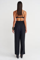 Black High-Waisted Pleated Trousers - Y263013008