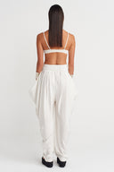 Ecru Asymmetrical Draped Trousers - Y263013012