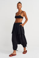 Black Layered Detail Harem Pants -Y263013013