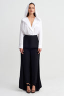 Black Slim Fit Trousers with Overlay Detail - Y263013018