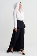 Black Slim Fit Trousers with Overlay Detail - Y263013018