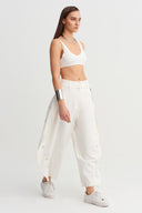 Off-White High-Waisted Trousers with Diamond Details - Y263013028