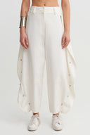 Off-White High-Waisted Trousers with Diamond Details - Y263013028