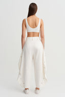 Off-White High-Waisted Trousers with Diamond Details - Y263013028