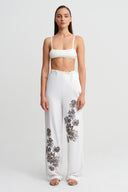 Off-White Tone-on-Tone Striped, Embroidered Trousers - Y263013035