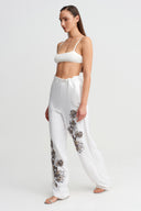Off-White Tone-on-Tone Striped, Embroidered Trousers - Y263013035