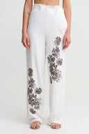 Off-White Tone-on-Tone Striped, Embroidered Trousers - Y263013035