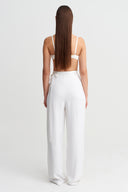 Off-White Tone-on-Tone Striped, Embroidered Trousers - Y263013035