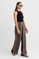 Black/Gold Striped Textured Wide Leg Trousers - Y263013036