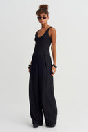 Black Tone-on-Tone Striped High-Waisted Trousers - Y263013040