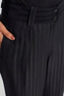 Black Tone-on-Tone Striped High-Waisted Trousers - Y263013040