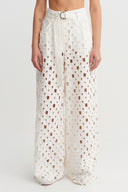 Off-White Textured Wide Leg Trousers - Y263013048