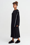 Siyah Şerit Detaylı Oversize Jarse Elbise-Y264014006