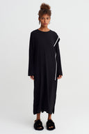 Siyah Şerit Detaylı Oversize Jarse Elbise-Y264014006