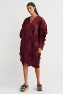 Plum Patchwork Pleated Dress - Y264014010