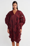 Plum Patchwork Pleated Dress - Y264014010